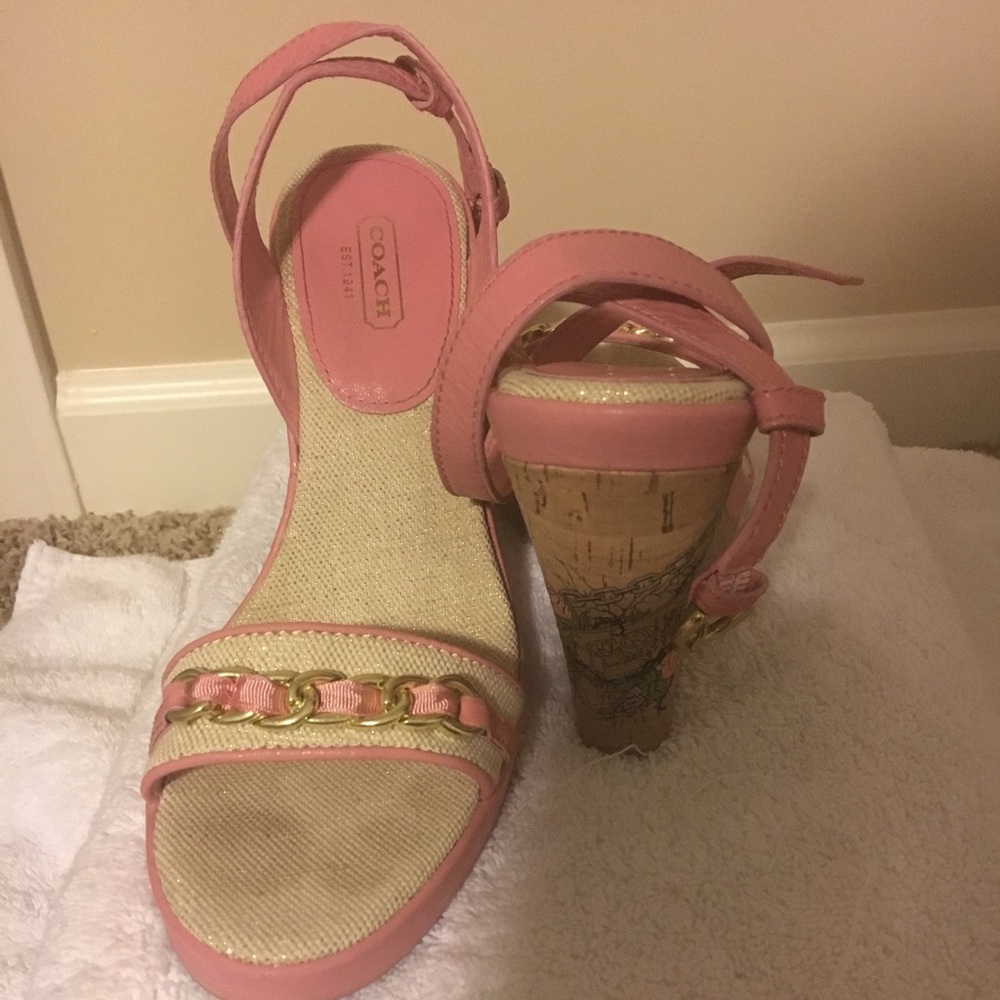 Pink/Cream Size 7 Coach Wedge Sandals**